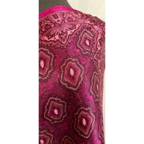 Vtg Scarf 100% Silk  Handmade Paisley Intricate Flaming Fuchsia Pink Deep Maroon - Picture 2 of 10